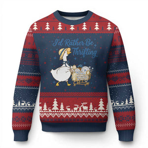 Silly Goose I Would Rather Be Thrifting Ugly Christmas Sweater Funny Shopping Goose TS11 Navy Red Print Your Wear