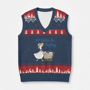 Silly Goose I Would Rather Be Thrifting V-Neck Knit Sweater Vest Funny Shopping Goose TS11 Navy Red Print Your Wear