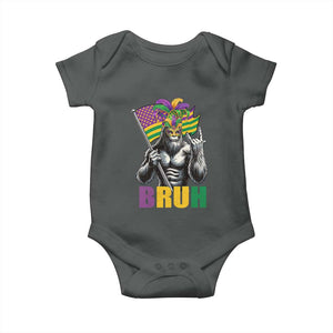 Funny Mardi Gras Bigfoot Bruh Baby Onesie Sasquatch Carnival NOLA American Flag TS11 Dark Heather Print Your Wear