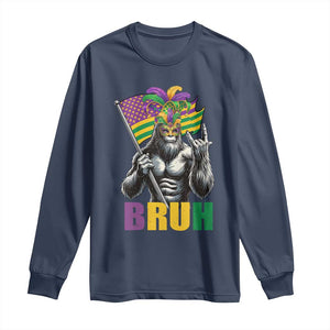 Funny Mardi Gras Bigfoot Bruh Long Sleeve Shirt Sasquatch Carnival NOLA American Flag TS11 Navy Print Your Wear
