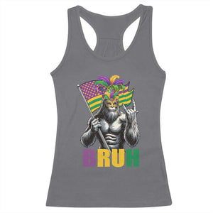 Funny Mardi Gras Bigfoot Bruh Racerback Tank Top Sasquatch Carnival NOLA American Flag TS11 Charcoal Print Your Wear