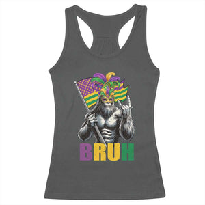 Funny Mardi Gras Bigfoot Bruh Racerback Tank Top Sasquatch Carnival NOLA American Flag TS11 Dark Heather Print Your Wear