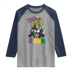 Funny Mardi Gras Bigfoot Bruh Raglan Shirt Sasquatch Carnival NOLA American Flag TS11 Sport Gray Navy Print Your Wear