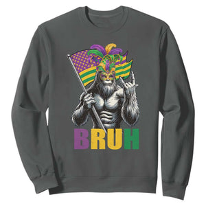 Funny Mardi Gras Bigfoot Bruh Sweatshirt Sasquatch Carnival NOLA American Flag TS11 Dark Heather Print Your Wear