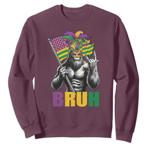 Funny Mardi Gras Bigfoot Bruh Sweatshirt Sasquatch Carnival NOLA American Flag TS11 Maroon Print Your Wear