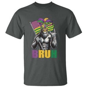 Funny Mardi Gras Bigfoot Bruh T Shirt Sasquatch Carnival NOLA American Flag TS11 Dark Heather Print Your Wear