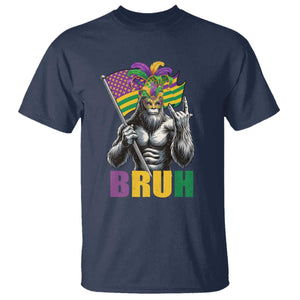 Funny Mardi Gras Bigfoot Bruh T Shirt Sasquatch Carnival NOLA American Flag TS11 Navy Print Your Wear