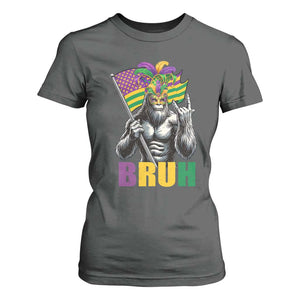 Funny Mardi Gras Bigfoot Bruh T Shirt For Women Sasquatch Carnival NOLA American Flag TS11 Dark Heather Print Your Wear