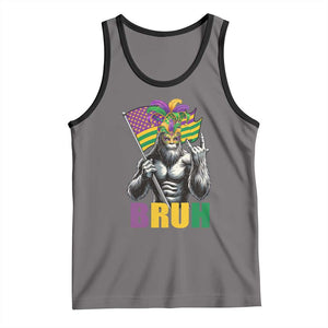 Funny Mardi Gras Bigfoot Bruh Tank Top Sasquatch Carnival NOLA American Flag TS11 Deep Heather Black Print Your Wear