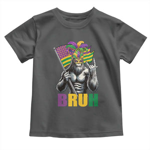Funny Mardi Gras Bigfoot Bruh Toddler T Shirt Sasquatch Carnival NOLA American Flag TS11 Dark Heather Print Your Wear