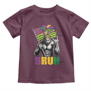 Funny Mardi Gras Bigfoot Bruh Toddler T Shirt Sasquatch Carnival NOLA American Flag TS11 Maroon Print Your Wear