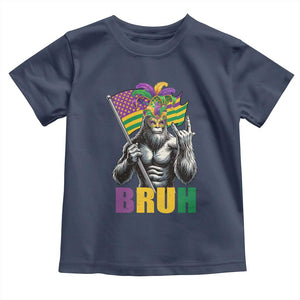 Funny Mardi Gras Bigfoot Bruh Toddler T Shirt Sasquatch Carnival NOLA American Flag TS11 Navy Print Your Wear