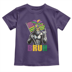 Funny Mardi Gras Bigfoot Bruh Toddler T Shirt Sasquatch Carnival NOLA American Flag TS11 Purple Print Your Wear