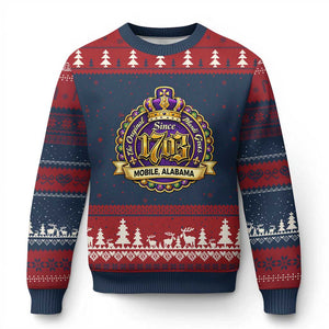 The Original Mardi Gras Mobile Alabama Since 1703 Ugly Christmas Sweater TS11 Navy Red Print Your Wear