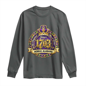 The Original Mardi Gras Mobile Alabama Since 1703 Long Sleeve Shirt TS11 Dark Heather Print Your Wear