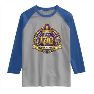 The Original Mardi Gras Mobile Alabama Since 1703 Raglan Shirt TS11 Sport Gray Royal Print Your Wear