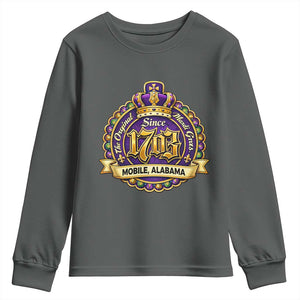 The Original Mardi Gras Mobile Alabama Since 1703 Youth Sweatshirt TS11 Dark Heather Print Your Wear