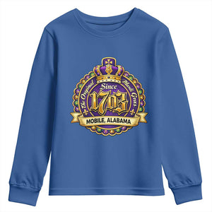 The Original Mardi Gras Mobile Alabama Since 1703 Youth Sweatshirt TS11 Royal Blue Print Your Wear