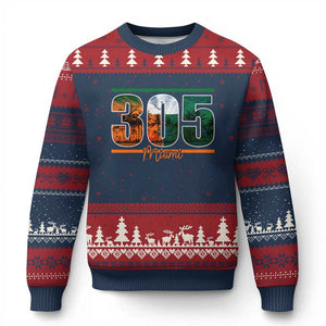 305 Miami Ugly Christmas Sweater Area Code Florida FL Vintage Palm Trees TS11 Navy Red Print Your Wear