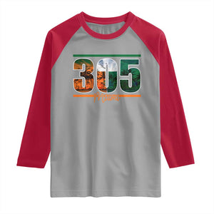 305 Miami Raglan Shirt Area Code Florida FL Vintage Palm Trees TS11 Sport Gray Red Print Your Wear