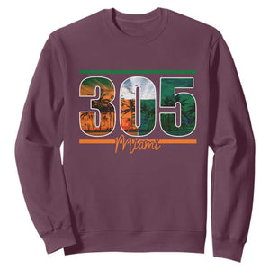 305 Miami Sweatshirt Area Code Florida FL Vintage Palm Trees TS11 Maroon Print Your Wear