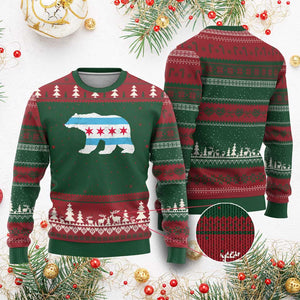Vintage Chicago Flag Illinois State Bear Lover Ugly Christmas Sweater TS11 Red Green Print Your Wear