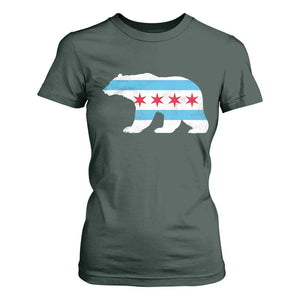 Vintage Chicago Flag Illinois State Bear Lover T Shirt For Women TS11 Dark Forest Green Print Your Wear