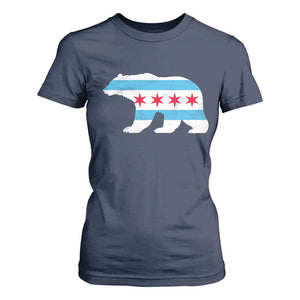 Vintage Chicago Flag Illinois State Bear Lover T Shirt For Women TS11 Navy Print Your Wear