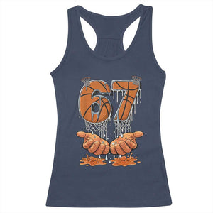 Basketball 67 Six Seven Funny Gen Alpha Meme Drip Racerback Tank Top TS11 Navy Print Your Wear