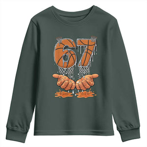 Basketball 67 Six Seven Funny Gen Alpha Meme Drip Youth Sweatshirt TS11 Dark Forest Green Print Your Wear