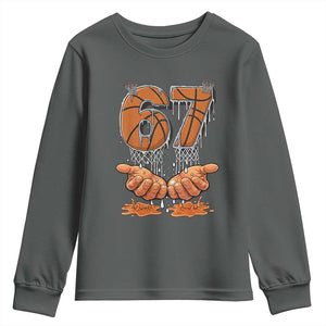 Basketball 67 Six Seven Funny Gen Alpha Meme Drip Youth Sweatshirt TS11 Dark Heather Print Your Wear