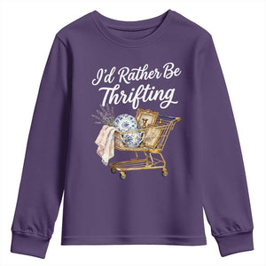 I Would Rather Be Thrifting Youth Sweatshirt Funny Shopping Quote Vintage Hunter TS11 Purple Print Your Wear