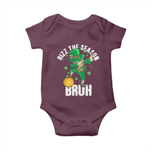Funny St Patrick's Day Rizz The Season Bruh Baby Onesie Leprechaun Shamrock TS11 Maroon Print Your Wear