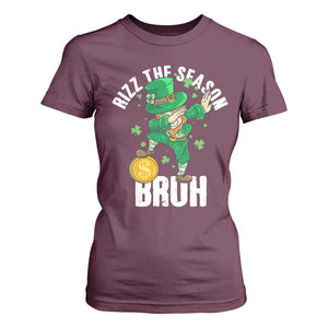 Funny St Patrick's Day Rizz The Season Bruh T Shirt For Women Leprechaun Shamrock TS11 Maroon Print Your Wear