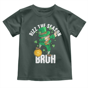 Funny St Patrick's Day Rizz The Season Bruh Toddler T Shirt Leprechaun Shamrock TS11 Dark Forest Green Print Your Wear