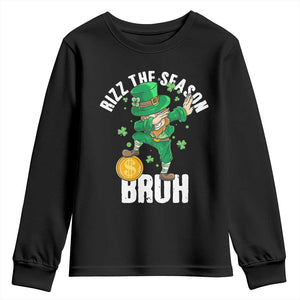 Funny St Patrick's Day Rizz The Season Bruh Youth Sweatshirt Leprechaun Shamrock TS11 Black Print Your Wear