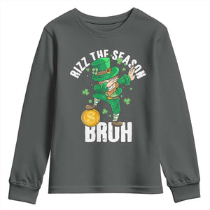 Funny St Patrick's Day Rizz The Season Bruh Youth Sweatshirt Leprechaun Shamrock TS11 Dark Heather Print Your Wear