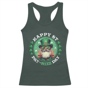 Happy St Pat Rizz Day Racerback Tank Top Leprechaun St Patrick's Day Shamrock TS11 Dark Forest Green Print Your Wear