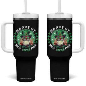 Happy St Pat Rizz Day Tumbler With Handle Leprechaun St Patrick's Day Shamrock TS11 One Size: 40 oz Black Print Your Wear