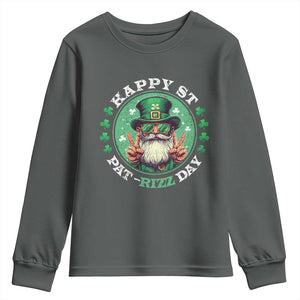 Happy St Pat Rizz Day Youth Sweatshirt Leprechaun St Patrick's Day Shamrock TS11 Dark Heather Print Your Wear
