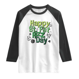 Funny Skibidi St Patrick's Day Raglan Shirt Happy St Pat Rizz Day Shamrock TS11 White Black Print Your Wear