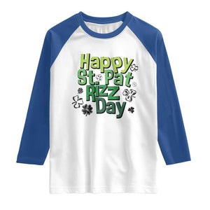 Funny Skibidi St Patrick's Day Raglan Shirt Happy St Pat Rizz Day Shamrock TS11 White Royal Print Your Wear