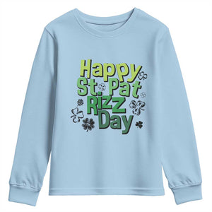 Funny Skibidi St Patrick's Day Youth Sweatshirt Happy St Pat Rizz Day Shamrock TS11 Light Blue Print Your Wear
