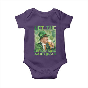 Funny St Patrick's Day Trump Baby Onesie Let The Shenanigans Begin Leprechaun Trump TS11 Purple Print Your Wear