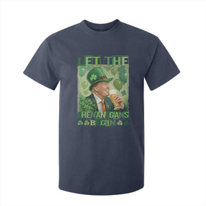 Funny St Patrick's Day Trump T Shirt For Kid Let The Shenanigans Begin Leprechaun Trump TS11 Navy Print Your Wear