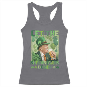 Funny St Patrick's Day Trump Racerback Tank Top Let The Shenanigans Begin Leprechaun Trump TS11 Charcoal Print Your Wear