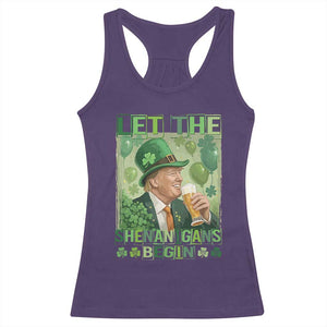 Funny St Patrick's Day Trump Racerback Tank Top Let The Shenanigans Begin Leprechaun Trump TS11 Purple Print Your Wear