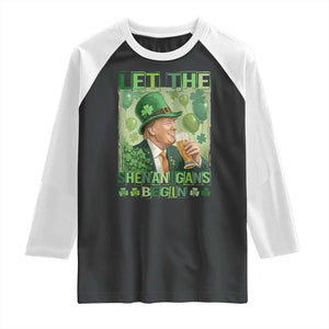 Funny St Patrick's Day Trump Raglan Shirt Let The Shenanigans Begin Leprechaun Trump TS11 Black White Print Your Wear