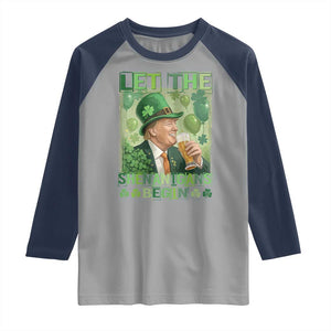 Funny St Patrick's Day Trump Raglan Shirt Let The Shenanigans Begin Leprechaun Trump TS11 Sport Gray Navy Print Your Wear