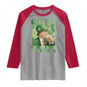 Funny St Patrick's Day Trump Raglan Shirt Let The Shenanigans Begin Leprechaun Trump TS11 Sport Gray Red Print Your Wear